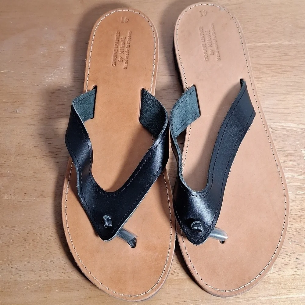 leather thong sandals with leather sole. Made in Grecia